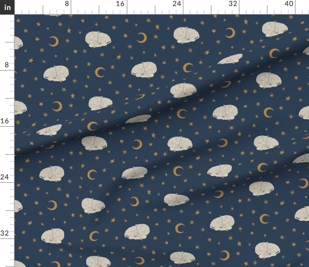 Blue Stars Gold Baby Night Navy Nursery Moon Lamb Rustic Boho Block Print Sheep Space Lunar Custom Printed Fabric by Spoonflower Various Fabrics by the Yard or Fat Quarter